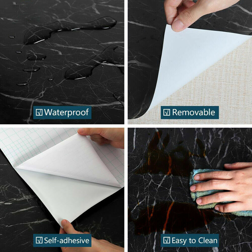 5m Gloss Marble PVC Sticky Back Vinyl Self-Adhesive Worktop Cupboard Door Covers