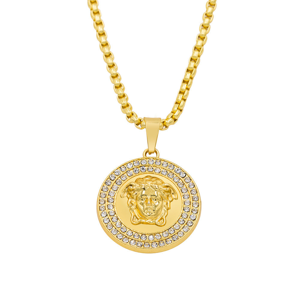 Mens Fashion Gold Portrait Necklace Pendant