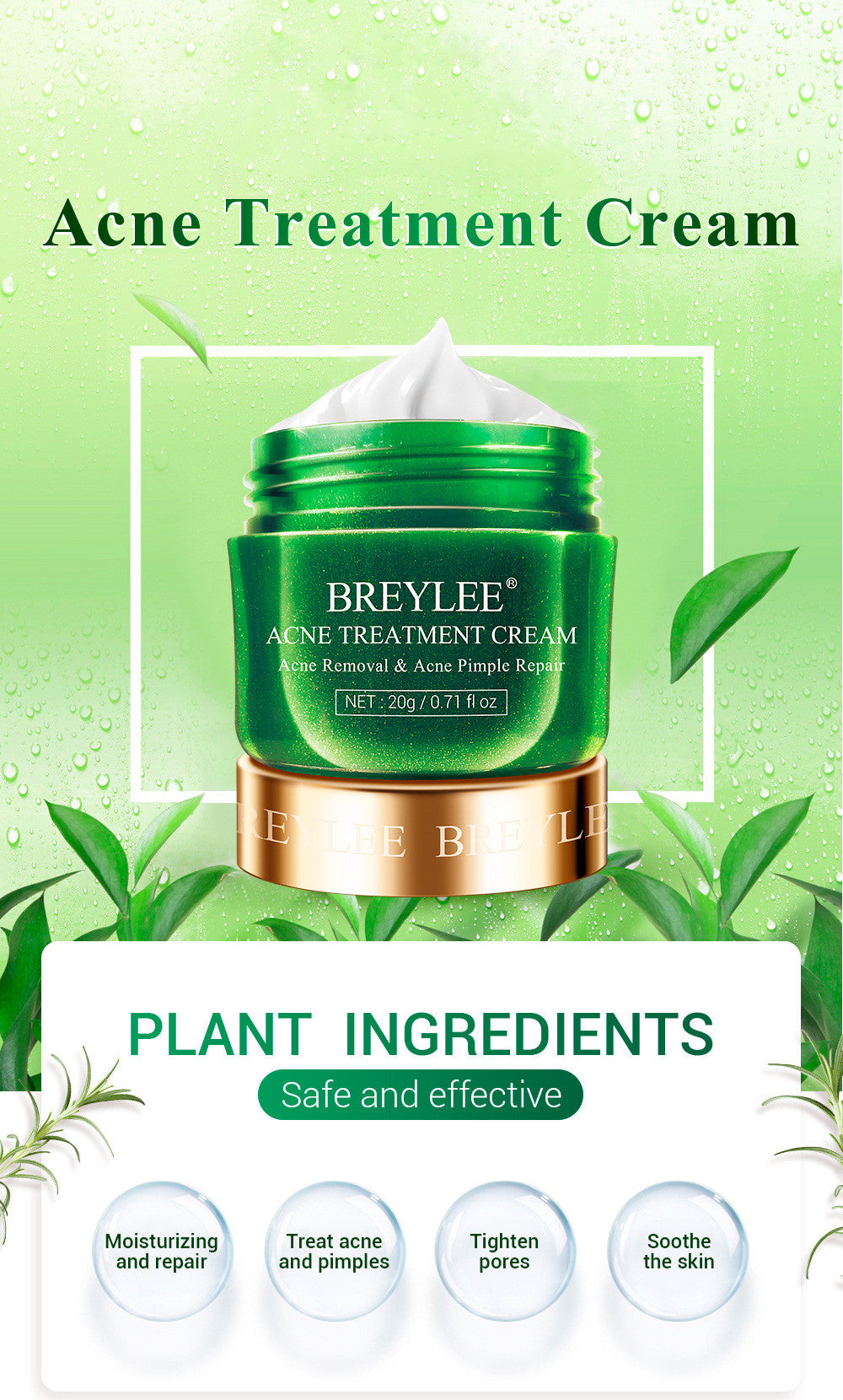 BREYLEE Tea Tree Acne Cream Moisturizing Acne Scars Scar Essence Cream