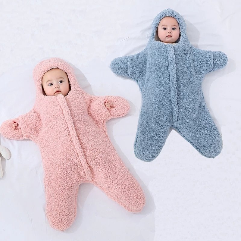 Baby Starfish Lamb Velvet Sleeping Bag Comfortable Newborn Baby Male And Female Baby Outing Winter Quilt Plus Cotton Thickening